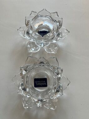 Beautiful Mikasa Clear Glass 2 Lotus Votive Pair Candle Holders Flowers